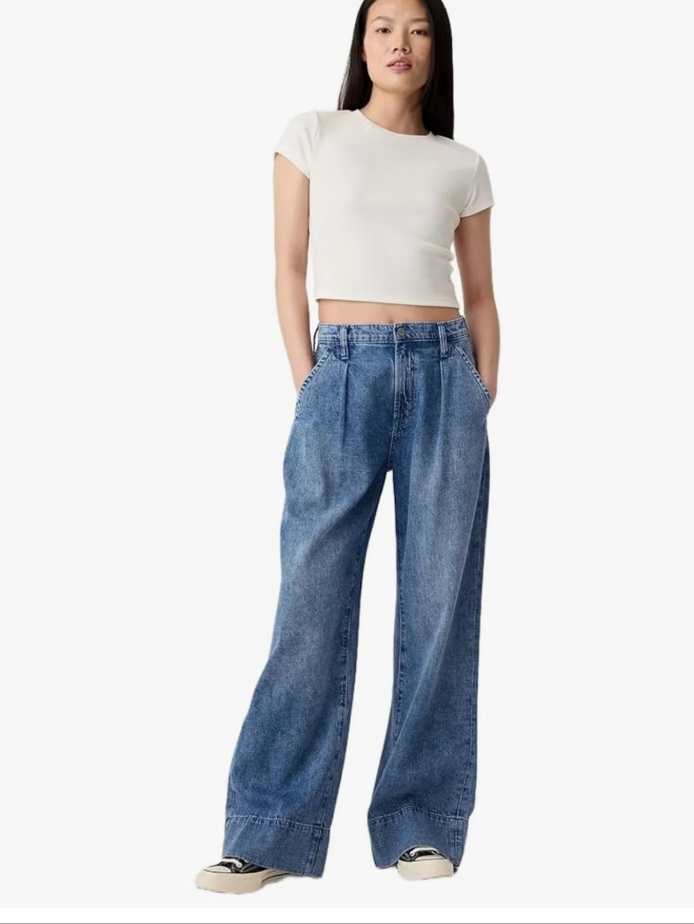 Gap Women's High Rise Wide-Leg Pleated Blue Jeans 8/29r